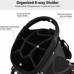 Tangkula Golf Stand Bag with 8 Way Divider, Portable Golf Bag, Women's Men's Golf Bag, Black