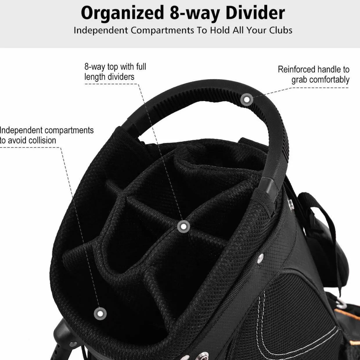 Tangkula Golf Stand Bag with 8 Way Divider, Portable Golf Bag, Women's Men's Golf Bag, Black