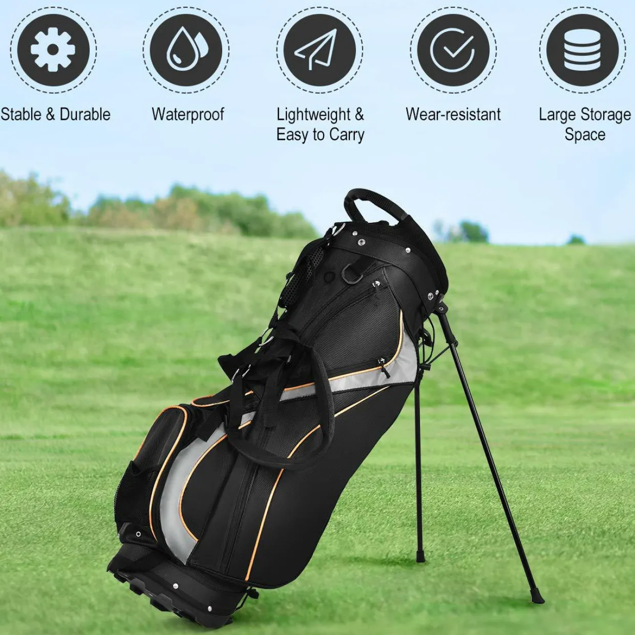Tangkula Golf Stand Bag with 8 Way Divider, Portable Golf Bag, Women's Men's Golf Bag, Black