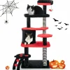 Tangkula Gothic Cat Tree, 52 Inch Black Cat Tower with Coffin Cat Bed, Cat Condo, Spooky Goth Cat Tree for Indoor Cats