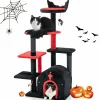 Tangkula Gothic Cat Tree, 53 Inch Black Cat Tower with Coffin Cat Bed, Spider Pompom & Spring Balls