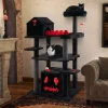 Tangkula Gothic Cat Tree, 49 Inch Black Cat Tower with Coffin Cat Bed, 2 Cat Condos, Scratching Posts