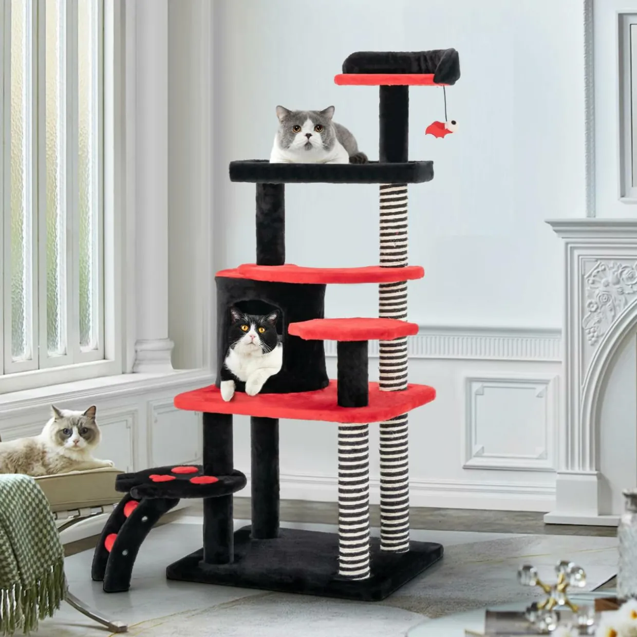Tangkula Gothic Cat Tree, 52 Inch Black Cat Tower with Coffin Cat Bed, Cat Condo, Spooky Goth Cat Tree for Indoor Cats