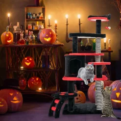 Tangkula Gothic Cat Tree, 52 Inch Black Cat Tower with Coffin Cat Bed, Cat Condo, Spooky Goth Cat Tree for Indoor Cats