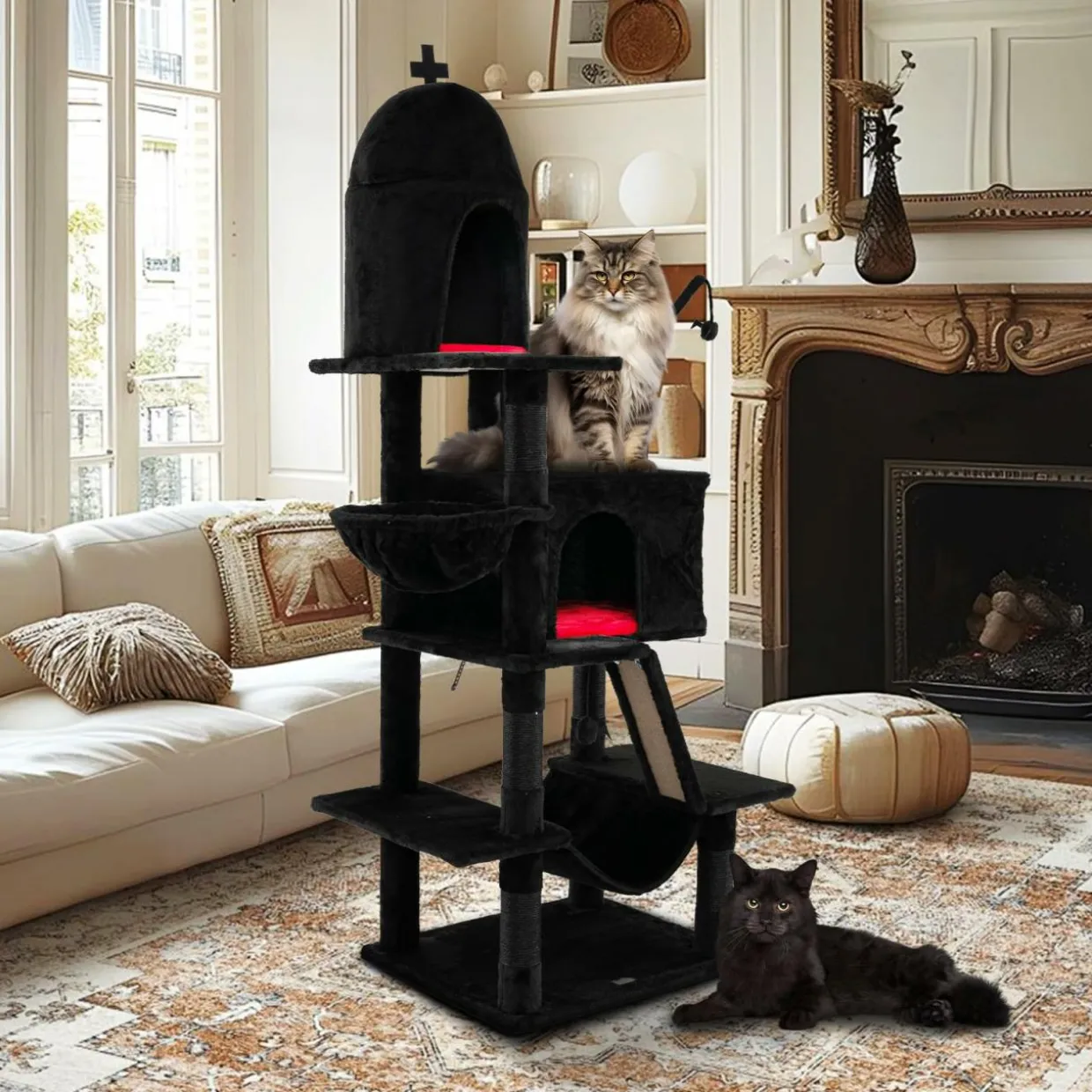 Tangkula Gothic Cat Tree, 67 Inch Tall Cat Tower with Sisal Scratching Posts and Ladder
