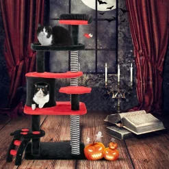 Tangkula Gothic Cat Tree, 52 Inch Black Cat Tower with Coffin Cat Bed, Cat Condo, Spooky Goth Cat Tree for Indoor Cats