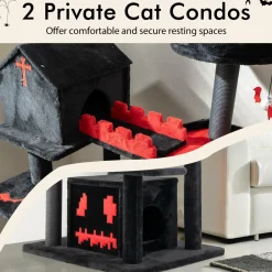 Tangkula Gothic Cat Tree, 49 Inch Black Cat Tower with Coffin Cat Bed, 2 Cat Condos, Scratching Posts