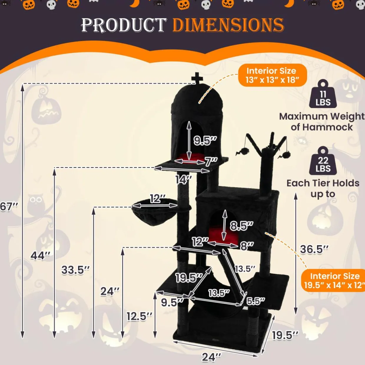 Tangkula Gothic Cat Tree, 67 Inch Tall Cat Tower with Sisal Scratching Posts and Ladder