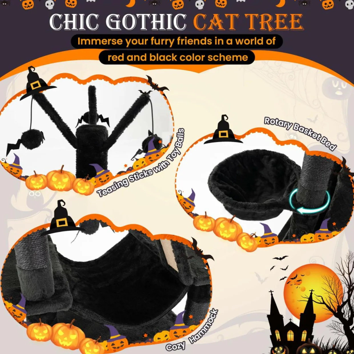 Tangkula Gothic Cat Tree, 67 Inch Tall Cat Tower with Sisal Scratching Posts and Ladder