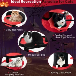 Tangkula Gothic Cat Tree, 52 Inch Black Cat Tower with Coffin Cat Bed, Cat Condo, Spooky Goth Cat Tree for Indoor Cats