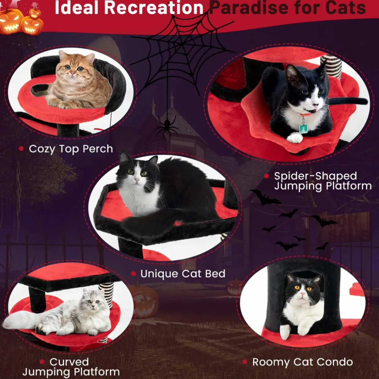 Tangkula Gothic Cat Tree, 52 Inch Black Cat Tower with Coffin Cat Bed, Cat Condo, Spooky Goth Cat Tree for Indoor Cats