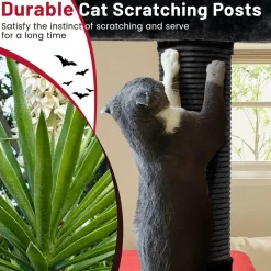 Tangkula Gothic Cat Tree, 53 Inch Black Cat Tower with Coffin Cat Bed, Spider Pompom & Spring Balls