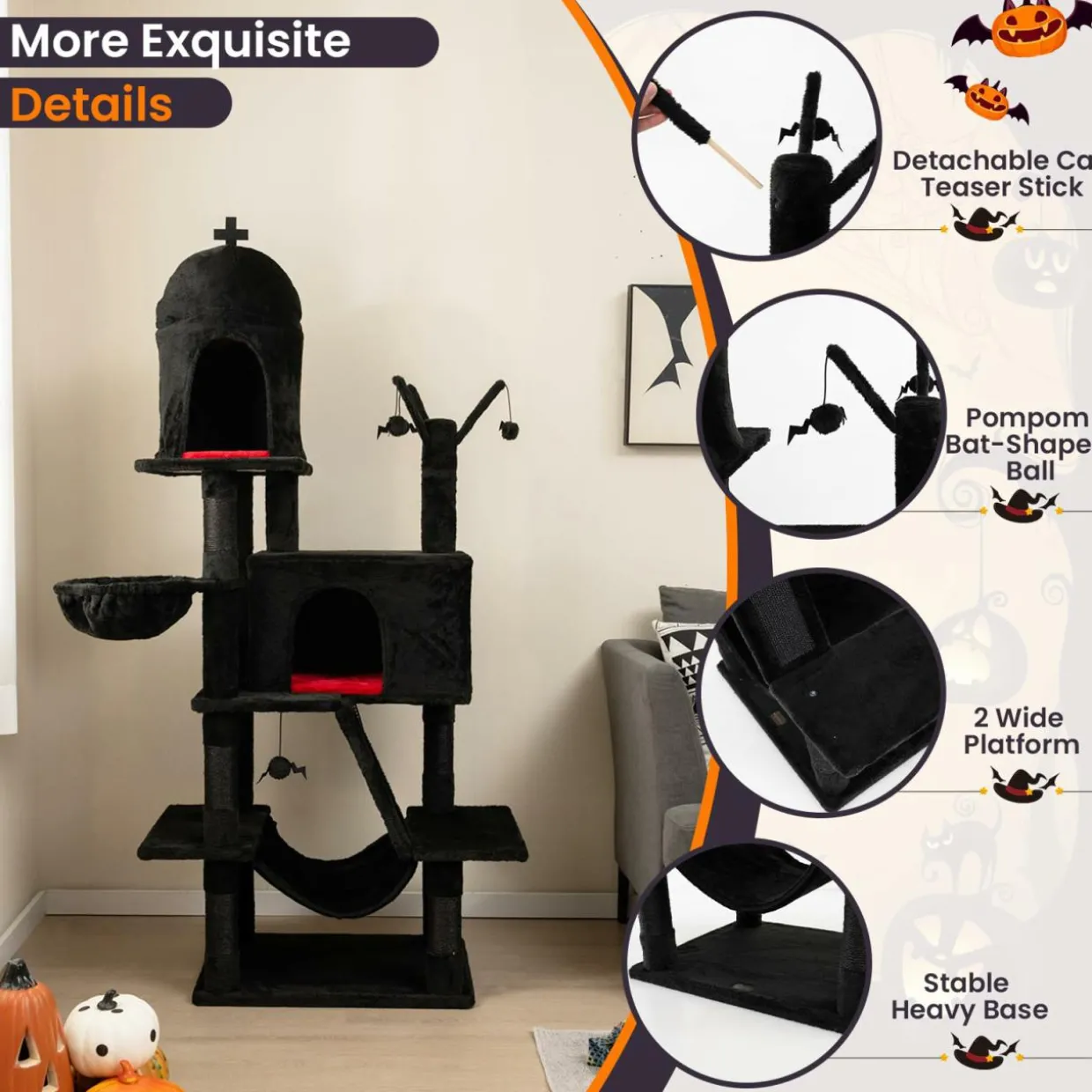 Tangkula Gothic Cat Tree, 67 Inch Tall Cat Tower with Sisal Scratching Posts and Ladder