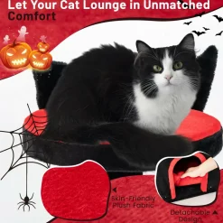 Tangkula Gothic Cat Tree, 53 Inch Black Cat Tower with Coffin Cat Bed, Spider Pompom & Spring Balls