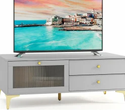 Tangkula Gray TV Stand for 55-Inch TV, 47.5” TV Console Table with Drawers