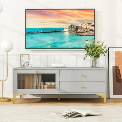 Tangkula Gray TV Stand for 55-Inch TV, 47.5” TV Console Table with Drawers