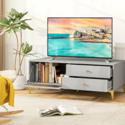 Tangkula Gray TV Stand for 55-Inch TV, 47.5” TV Console Table with Drawers