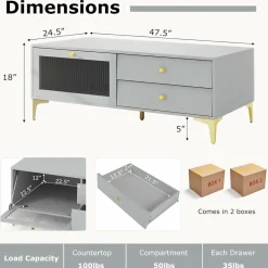 Tangkula Gray TV Stand for 55-Inch TV, 47.5” TV Console Table with Drawers