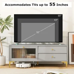 Tangkula Gray TV Stand for 55-Inch TV, 47.5” TV Console Table with Drawers