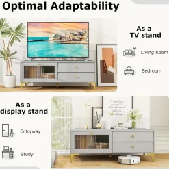 Tangkula Gray TV Stand for 55-Inch TV, 47.5” TV Console Table with Drawers