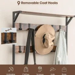 Tangkula Hall Tree with Bench and Shoe Storage, 3-in-1 Industrial Entryway Bench with Coat Rack