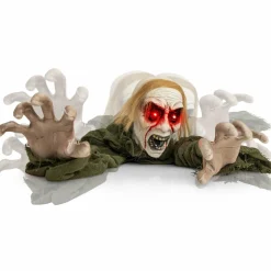 Tangkula Halloween Animated Zombie Groundbreaker, Voice Activated Climbing Zombie with Light up Eyes & Creepy Sound
