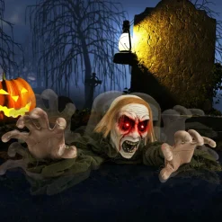 Tangkula Halloween Animated Zombie Groundbreaker, Voice Activated Climbing Zombie with Light up Eyes & Creepy Sound