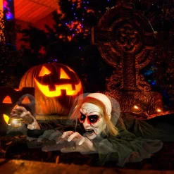 Tangkula Halloween Animated Zombie Groundbreaker, Voice Activated Climbing Zombie with Light up Eyes & Creepy Sound