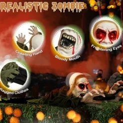 Tangkula Halloween Animated Zombie Groundbreaker, Voice Activated Climbing Zombie with Light up Eyes & Creepy Sound