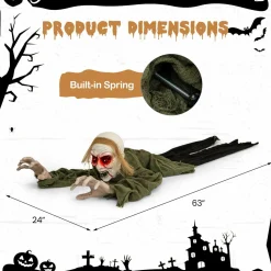 Tangkula Halloween Animated Zombie Groundbreaker, Voice Activated Climbing Zombie with Light up Eyes & Creepy Sound