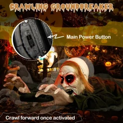 Tangkula Halloween Animated Zombie Groundbreaker, Voice Activated Climbing Zombie with Light up Eyes & Creepy Sound