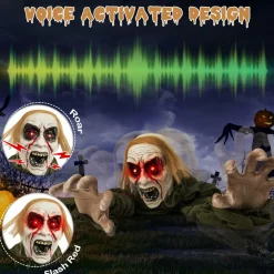 Tangkula Halloween Animated Zombie Groundbreaker, Voice Activated Climbing Zombie with Light up Eyes & Creepy Sound