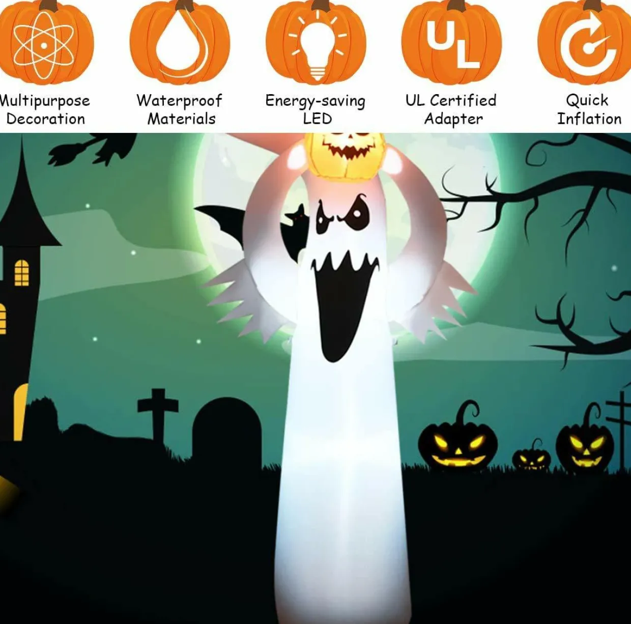 Tangkula Halloween Decorations, Halloween Inflatable Ghost With Led Lights
