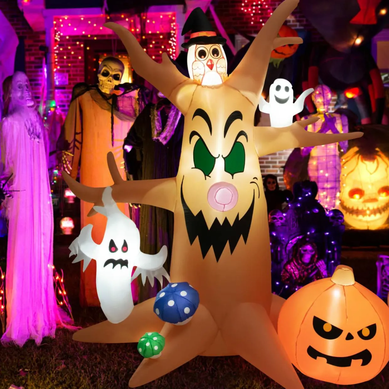 Tangkula Halloween Decorations, Halloween Inflatable Ghost With Led Lights