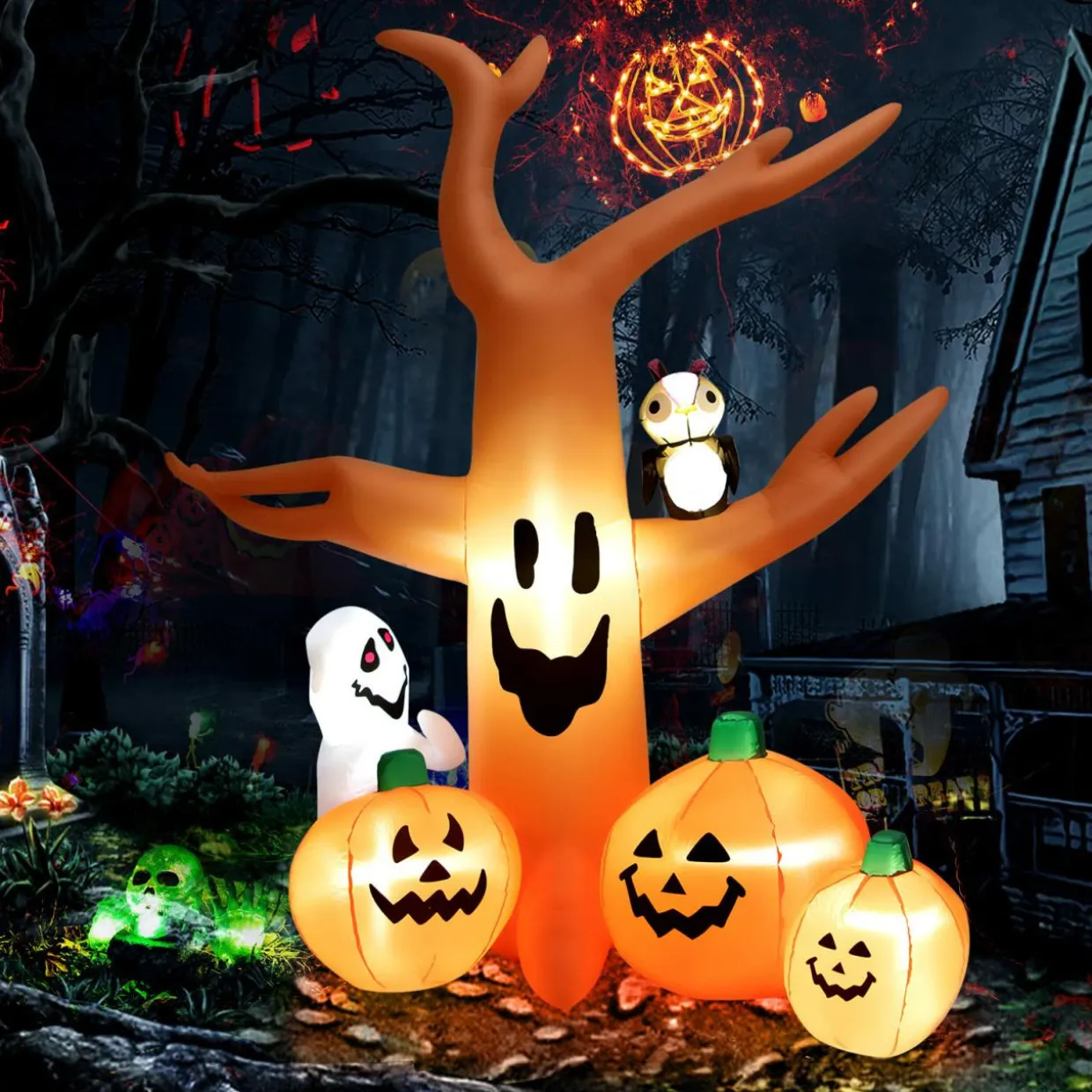 Tangkula Halloween Decorations, Halloween Inflatable Ghost With Led Lights