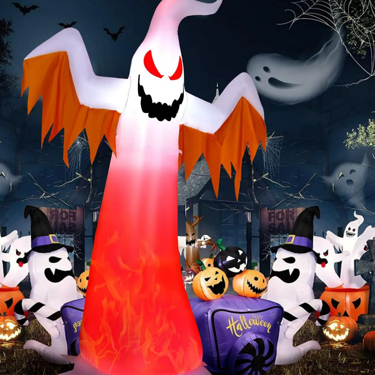 Tangkula Halloween Decorations, Halloween Inflatable Ghost With Led Lights