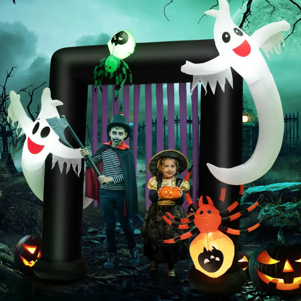 Tangkula Halloween Decorations, Halloween Inflatable Ghost With Led Lights