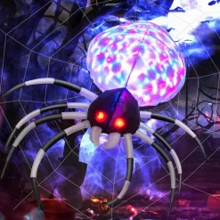 Tangkula Halloween Inflatable Spider with Multi-Color Lights & Built-in Blower, Indoor Outdoor Blowup Spider Decoration