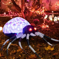 Tangkula Halloween Inflatable Spider with Multi-Color Lights & Built-in Blower, Indoor Outdoor Blowup Spider Decoration