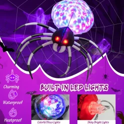 Tangkula Halloween Inflatable Spider with Multi-Color Lights & Built-in Blower, Indoor Outdoor Blowup Spider Decoration