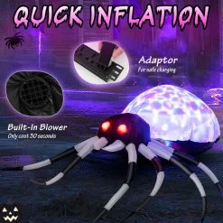 Tangkula Halloween Inflatable Spider with Multi-Color Lights & Built-in Blower, Indoor Outdoor Blowup Spider Decoration