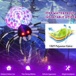 Tangkula Halloween Inflatable Spider with Multi-Color Lights & Built-in Blower, Indoor Outdoor Blowup Spider Decoration