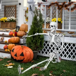 Tangkula Halloween Life Size Full Body Skeleton, 5.4Ft Festival Skeleton Prop Decoration