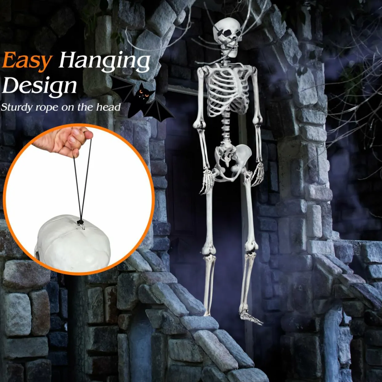 Tangkula Halloween Life Size Full Body Skeleton, 5.4Ft Festival Skeleton Prop Decoration