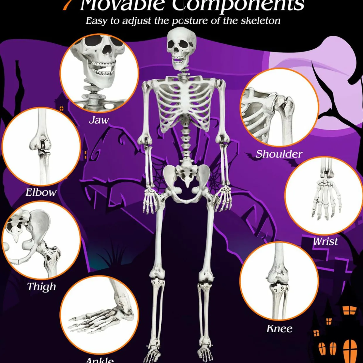 Tangkula Halloween Life Size Full Body Skeleton, 5.4Ft Festival Skeleton Prop Decoration