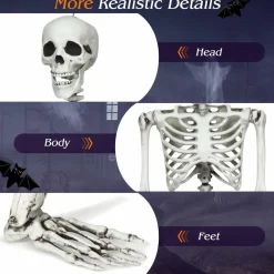 Tangkula Halloween Life Size Full Body Skeleton, 5.4Ft Festival Skeleton Prop Decoration