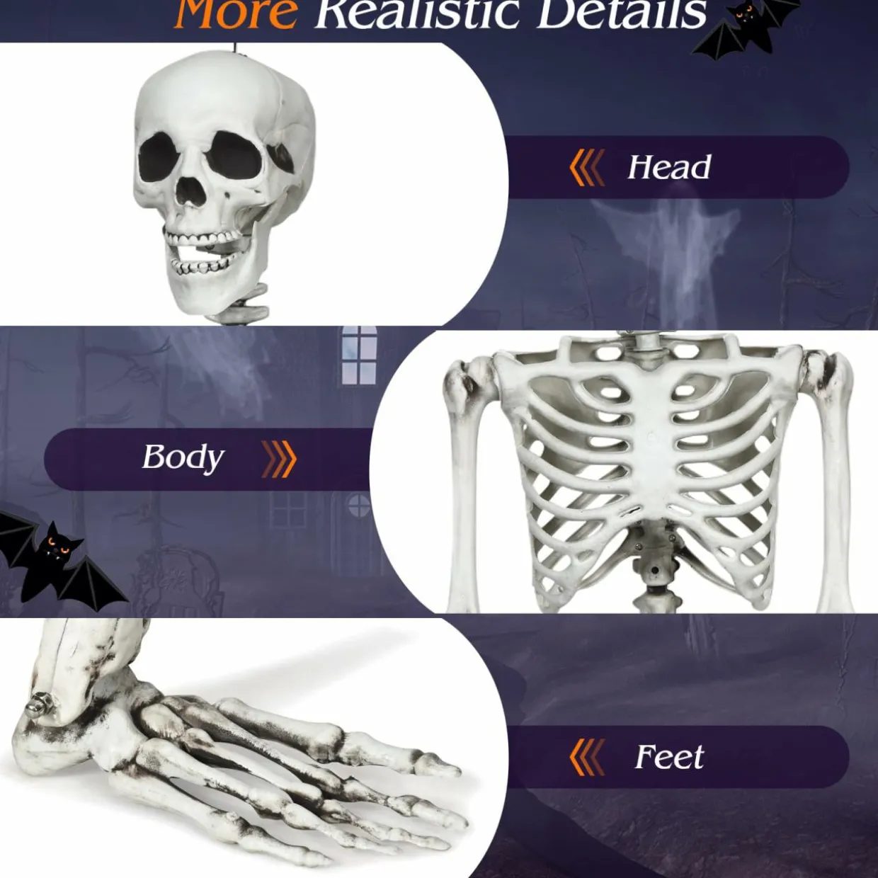 Tangkula Halloween Life Size Full Body Skeleton, 5.4Ft Festival Skeleton Prop Decoration