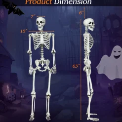 Tangkula Halloween Life Size Full Body Skeleton, 5.4Ft Festival Skeleton Prop Decoration