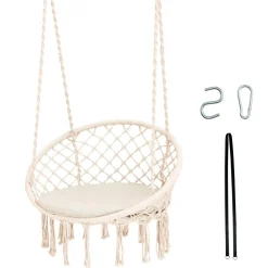 Tangkula Hammock Chair with Cushion, Bohemian Style Macrame Swing Chair with Hanging Hardware Kit & Strap