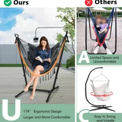 Tangkula Hammock Chair with Stand, Bohemian Style Height Macrame Swing Chair with Stand